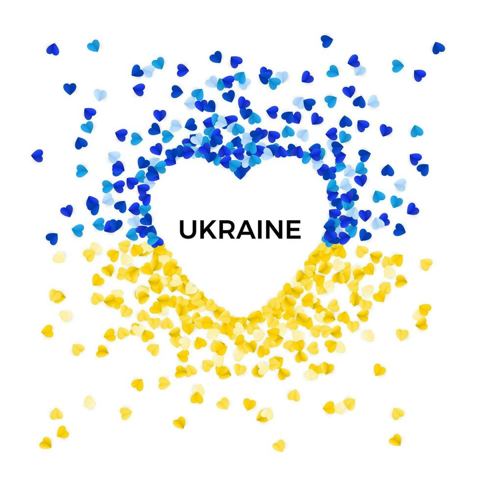 No guerra modelo. concepto de libertad y paz. azul y amarillo Ucrania bandera en corazón silueta. detener guerra y militar agresión. vector ilustración