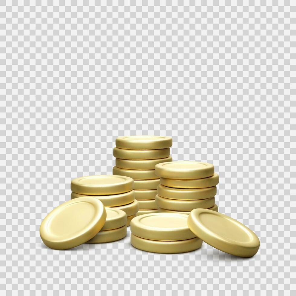 montón realista oro moneda. dorado moneda pila. vector ilustración