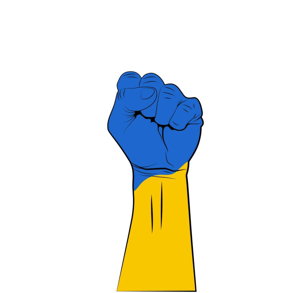 Fist in Ukrainian flag colors. No war banner or template. Stay strong and stop the war in Ukraine. Vector illustration