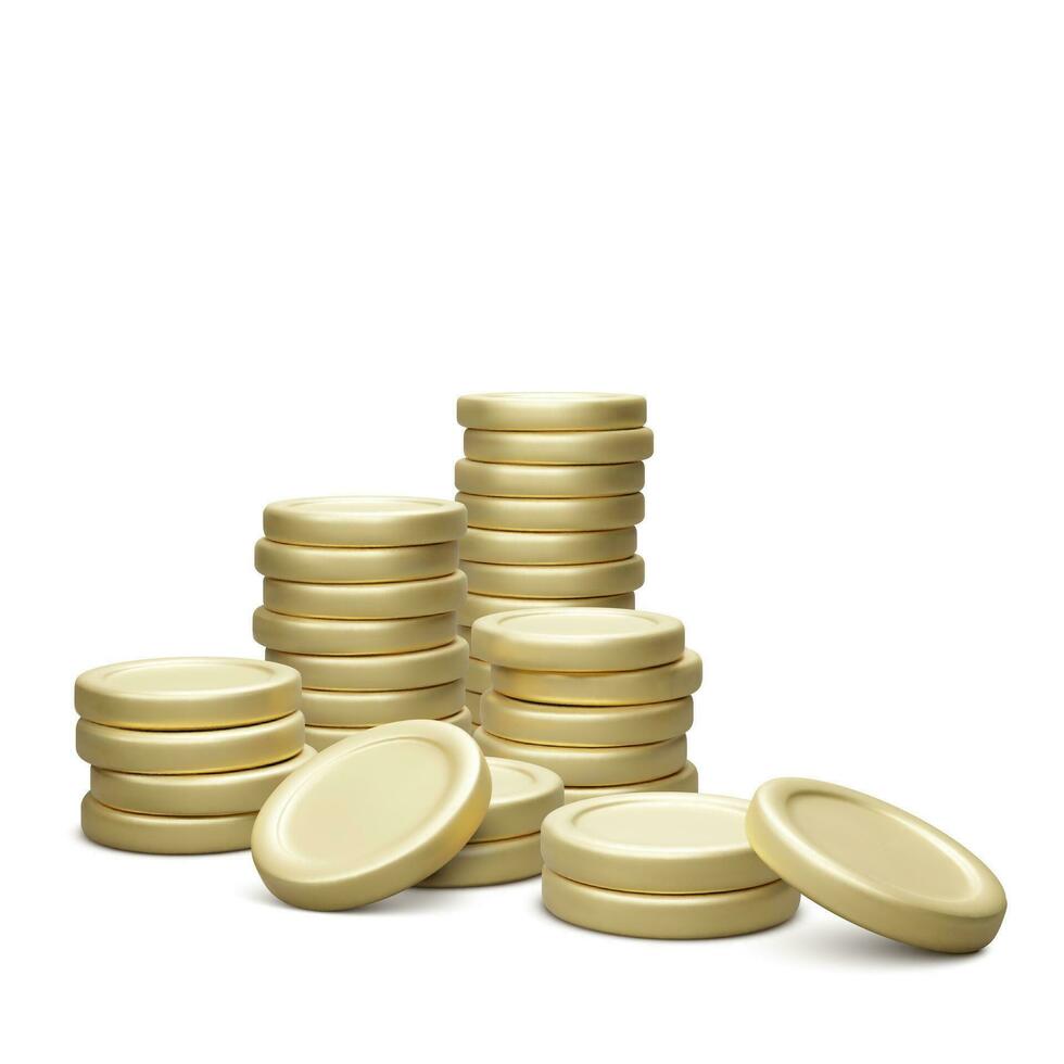 realista oro moneda pila. 3d montón de monedas riqueza concepto. diseño elemento para negocio y inversión. vector ilustración