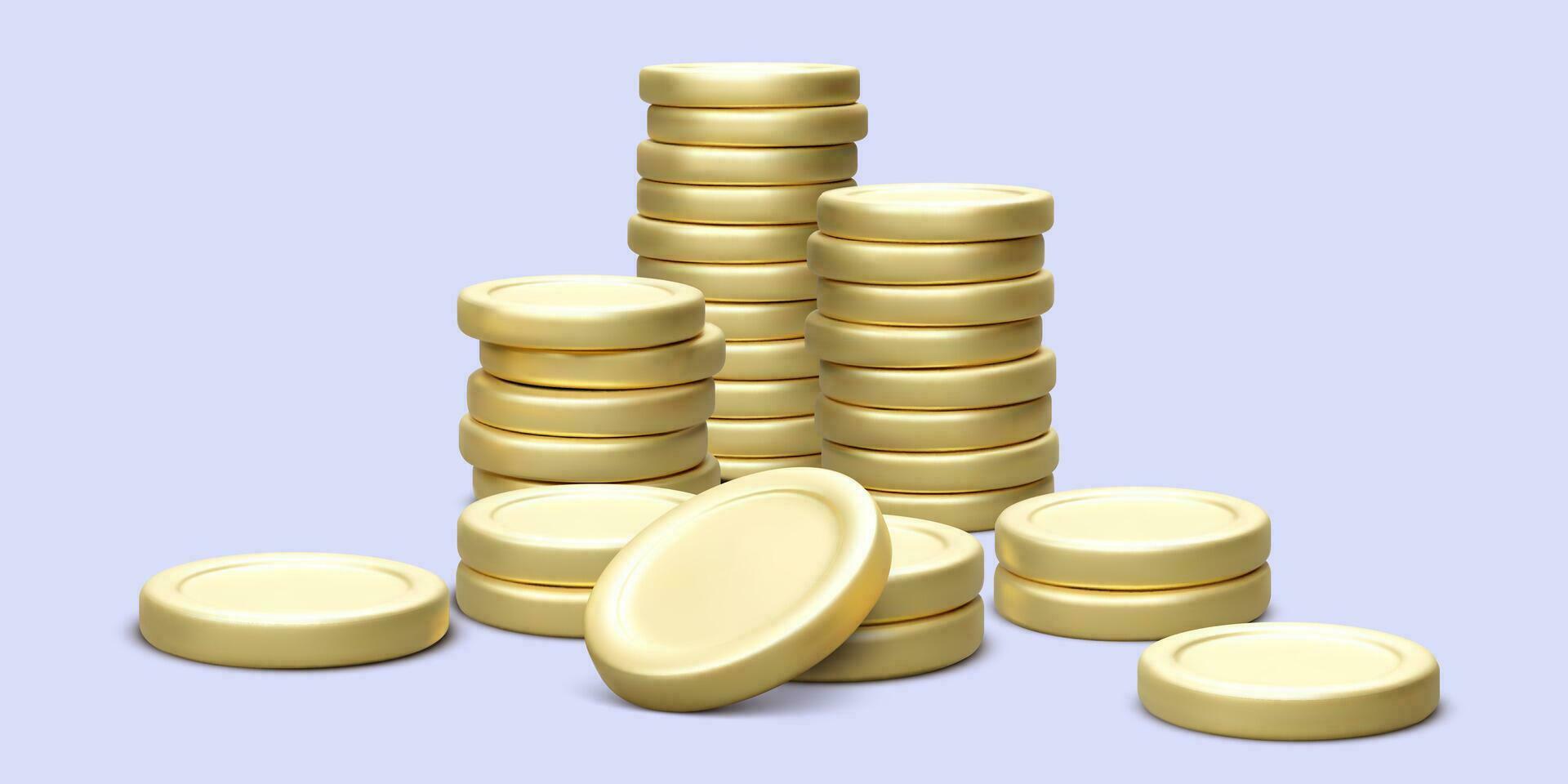 realista oro moneda pila. 3d montón de monedas riqueza concepto. negocio y inversión. vector ilustración