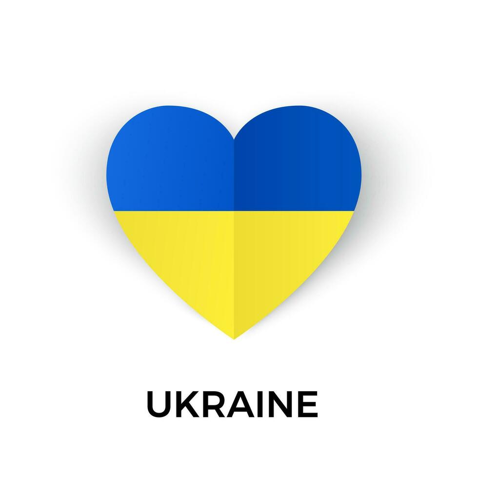 No War in Ukraine template. Concept of freedom and peace. Stop war and military aggression. Blue and yellow Ukraine flag in heart silhouette. Vector illustration