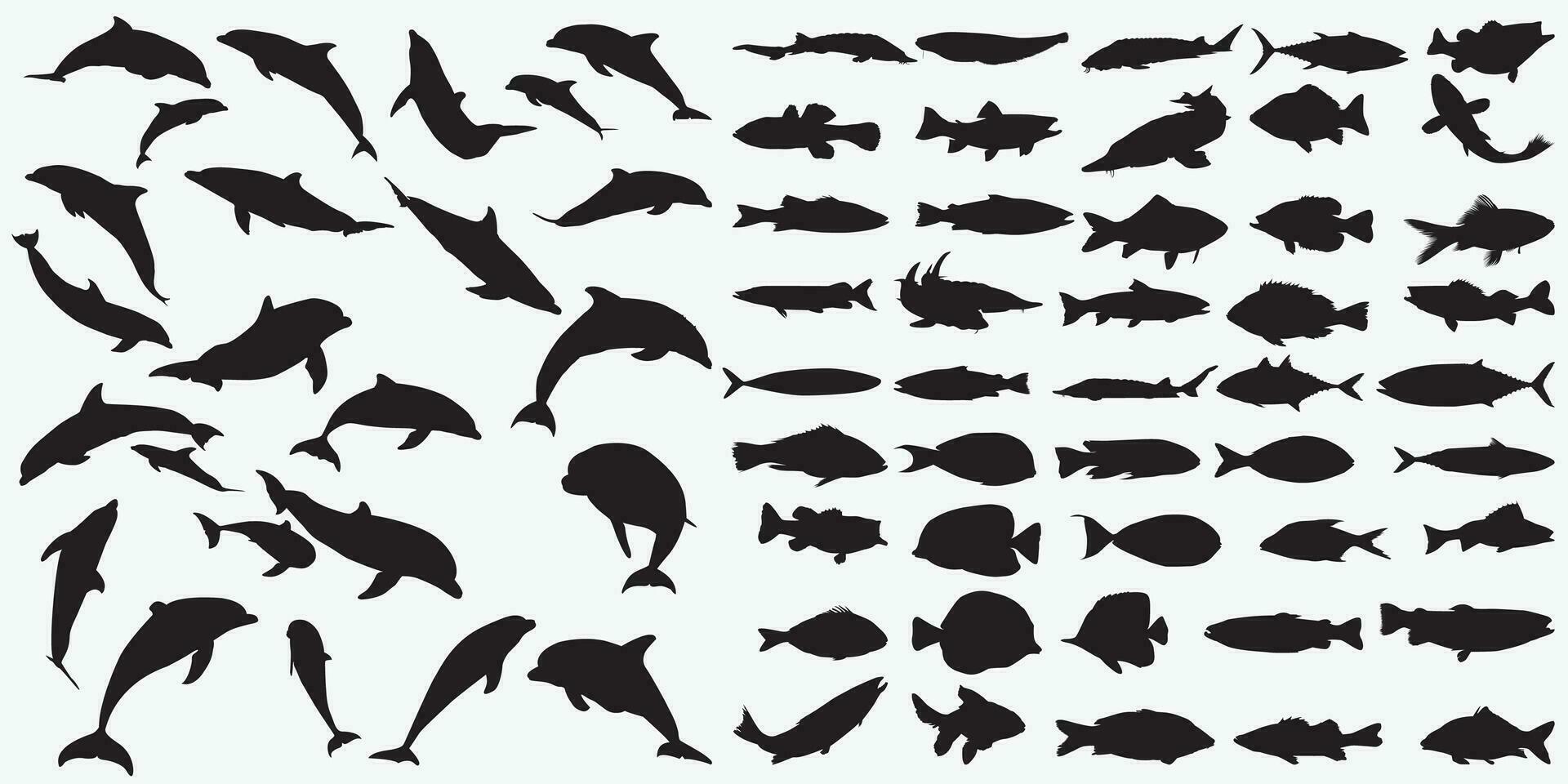 fishes silhouette set vector