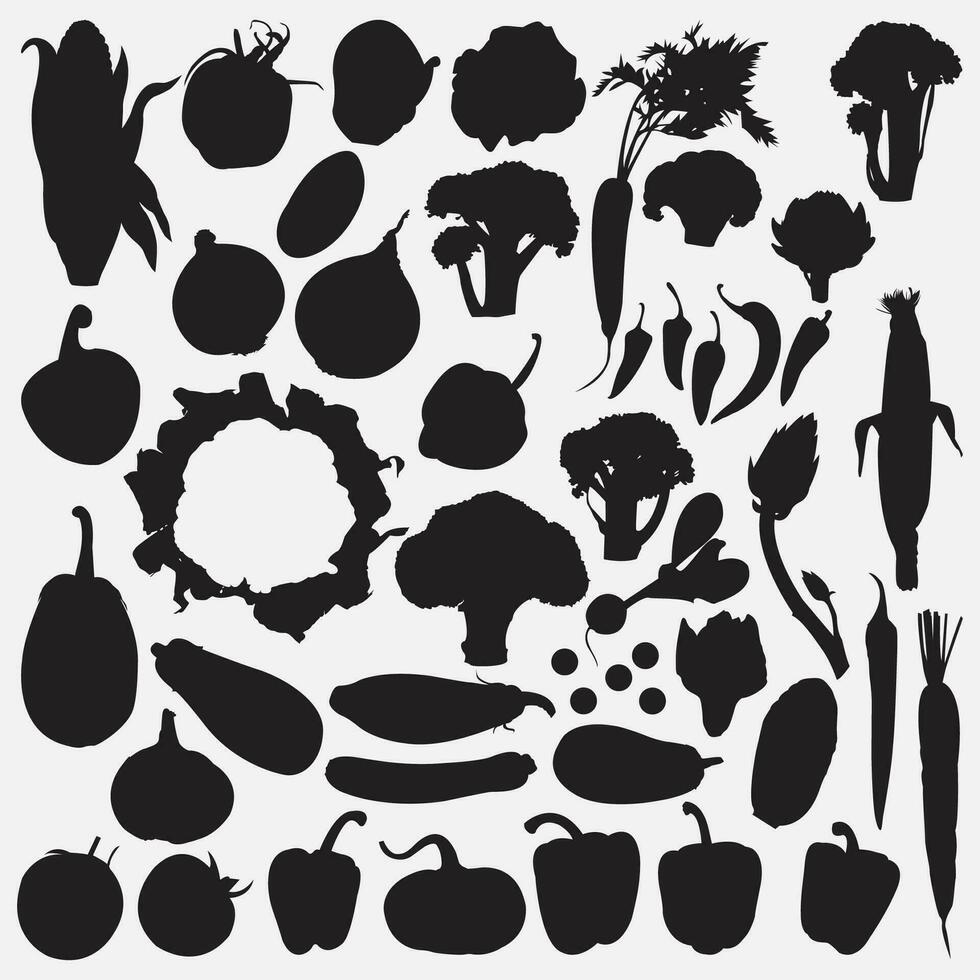 vegetable silhouette set vector