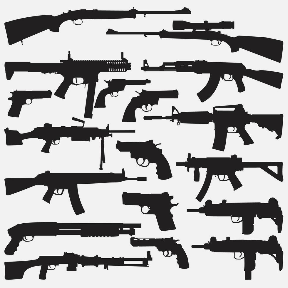 guns silhouette set vector