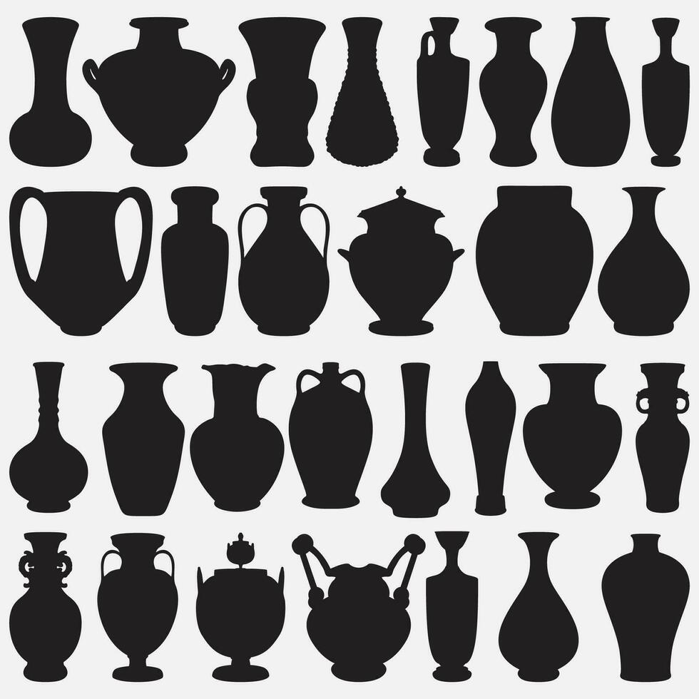Pottery Vase Silhouette Set vector