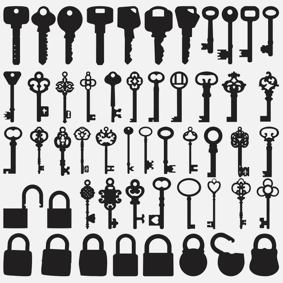 keys silhouette set vector