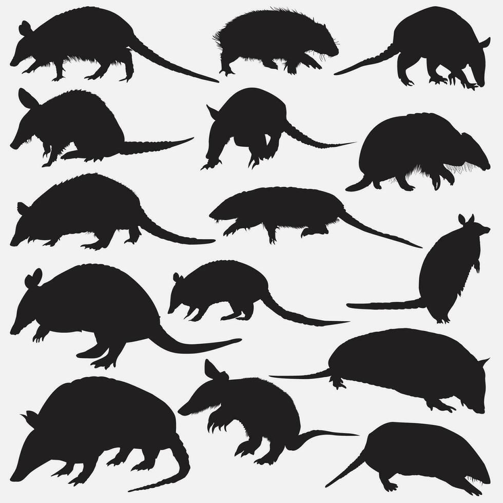 armadillos animal silueta conjunto vector