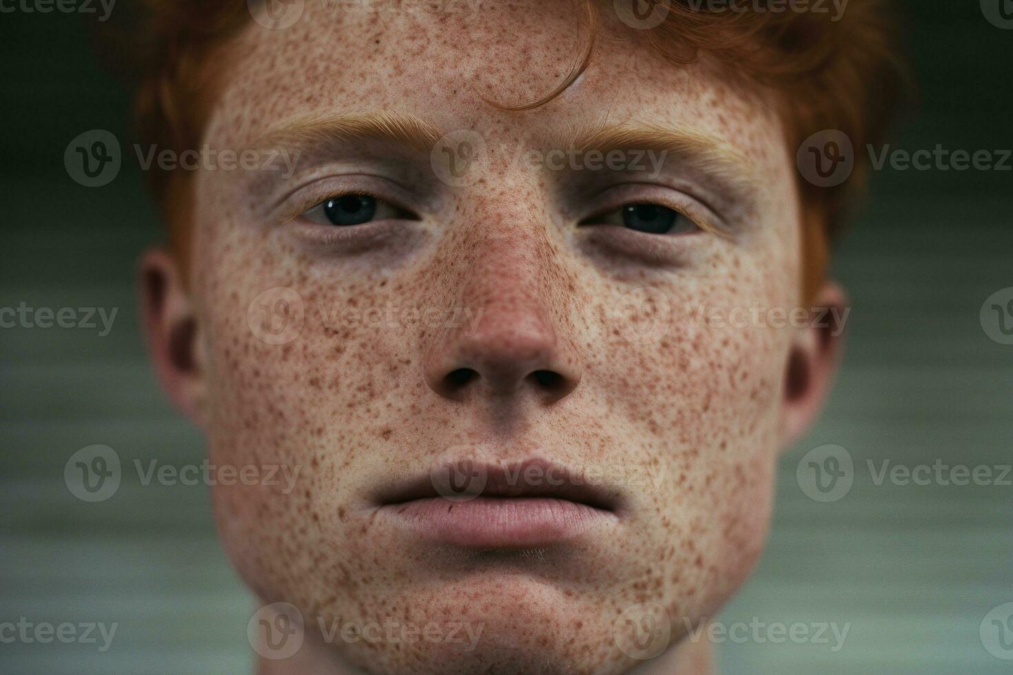 AI generated Close-up of freckled man looking at camera photo