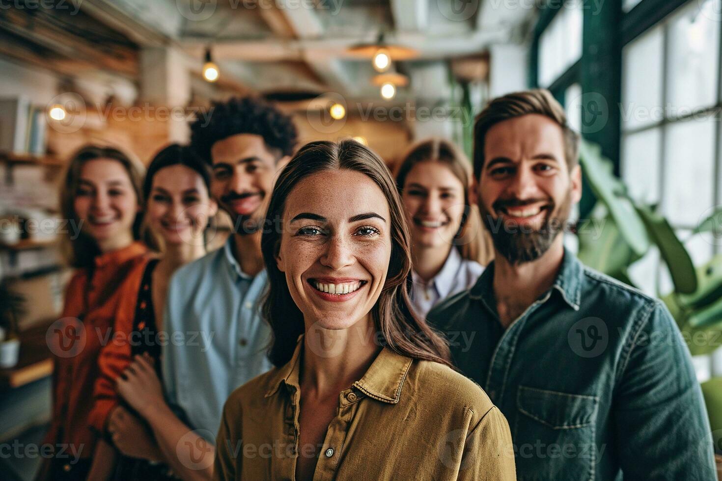 ai generado grupo de negocio personas teniendo un reunión a creativo oficina foto