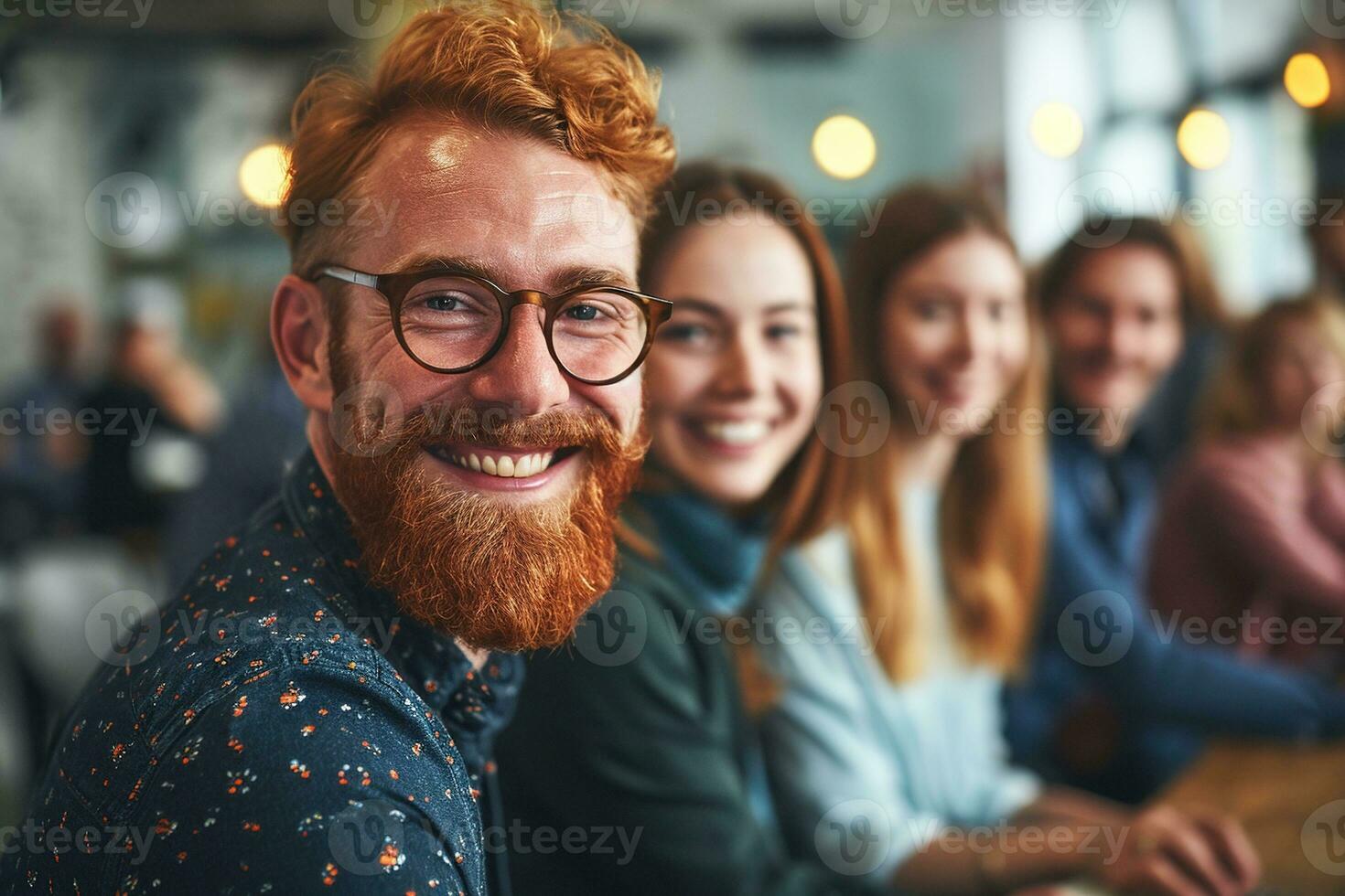 AI generated Group of business people having a meeting at creative office photo