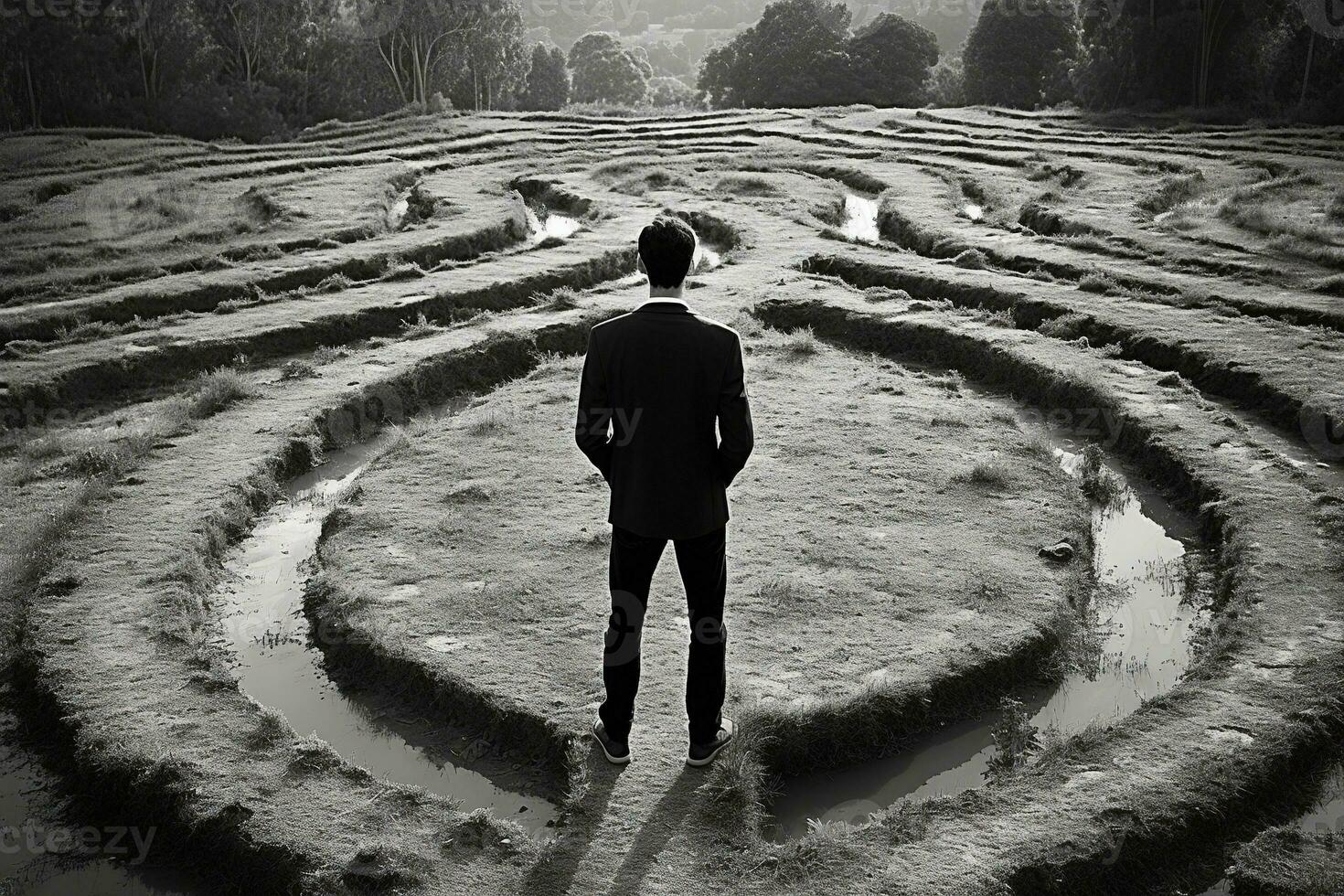 AI generated a man standing in the middle of a labyrinth photo