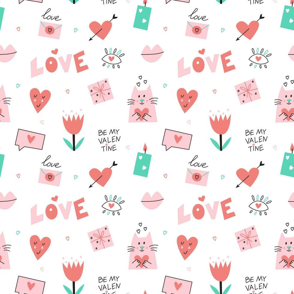 Seamless pattern with St Valentine Day elements vector