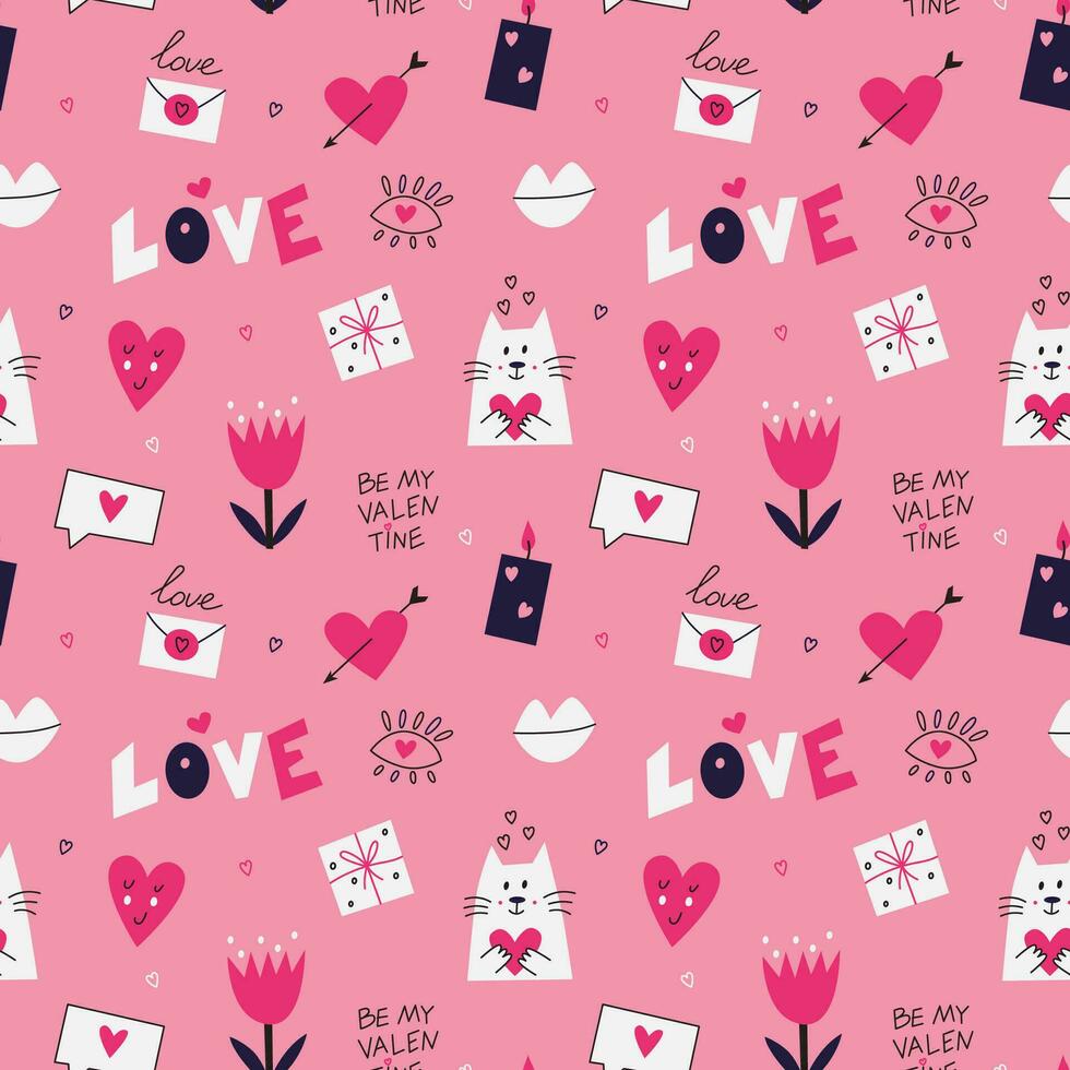 Seamless pattern with St Valentine Day elements vector