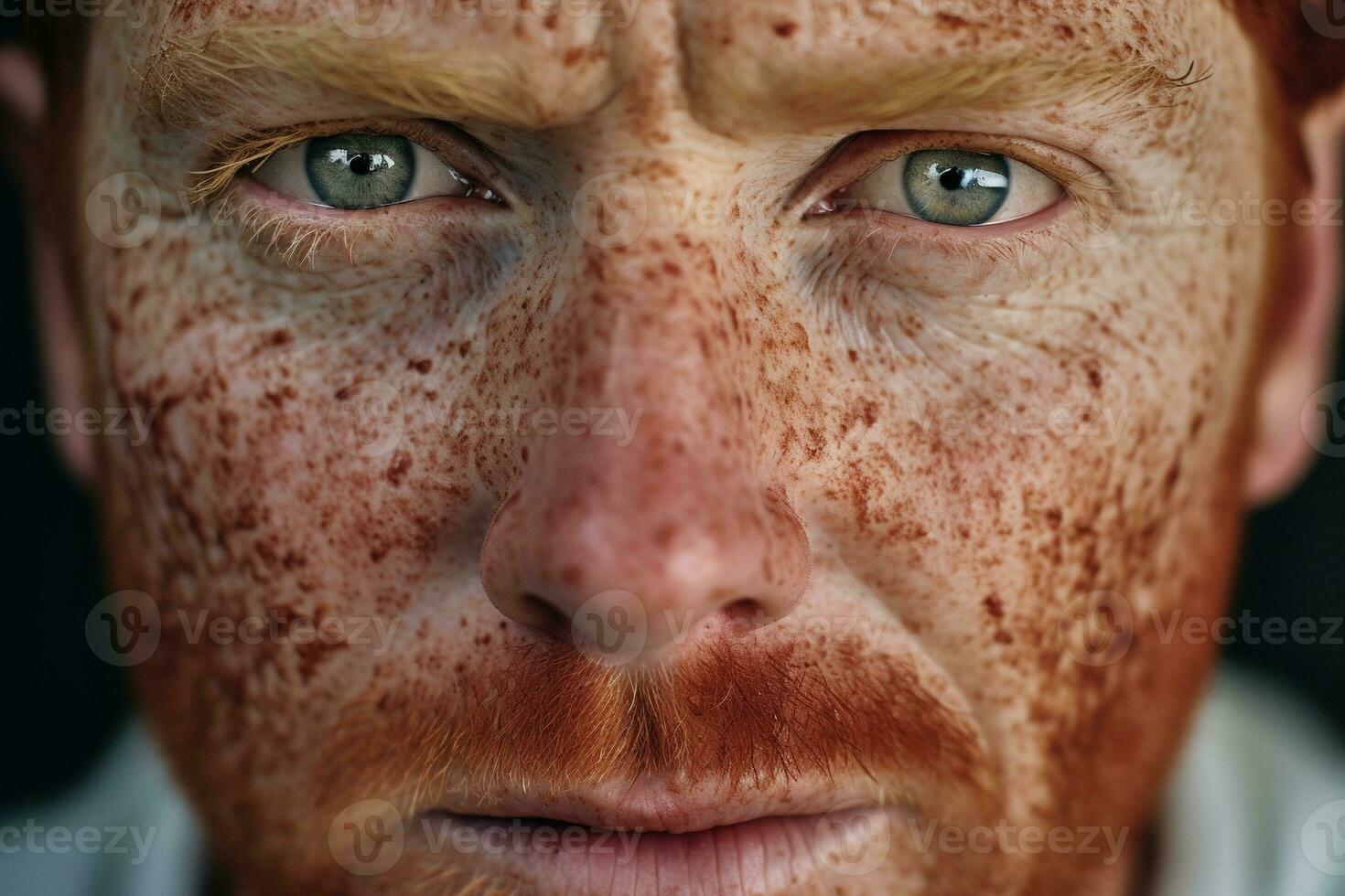 AI generated Close-up of freckled man looking at camera photo