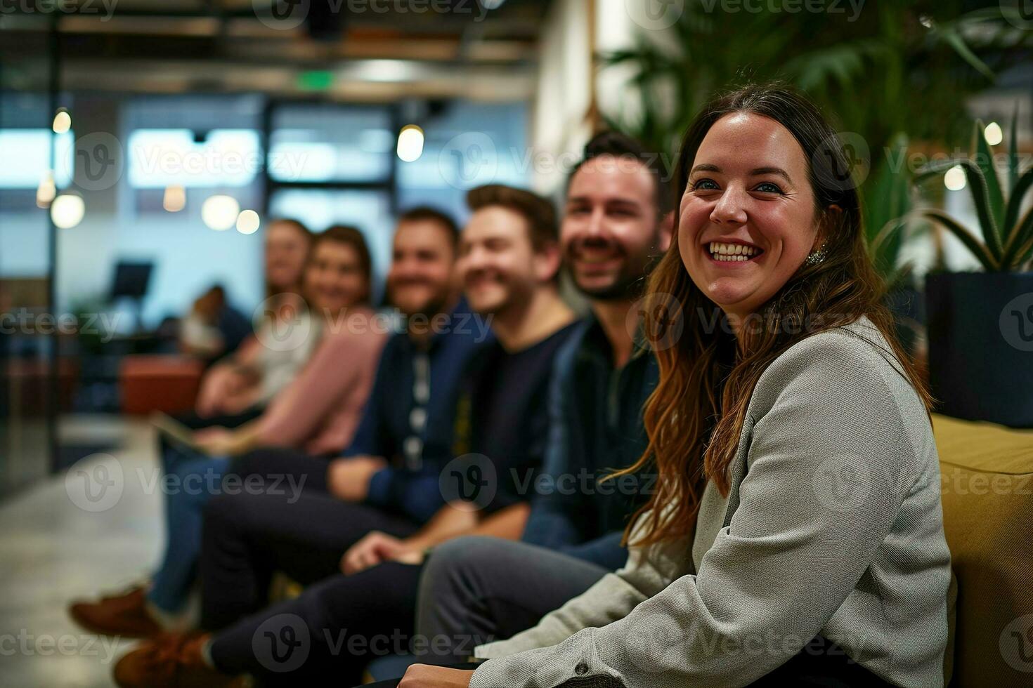 ai generado grupo de negocio personas teniendo un reunión a creativo oficina foto