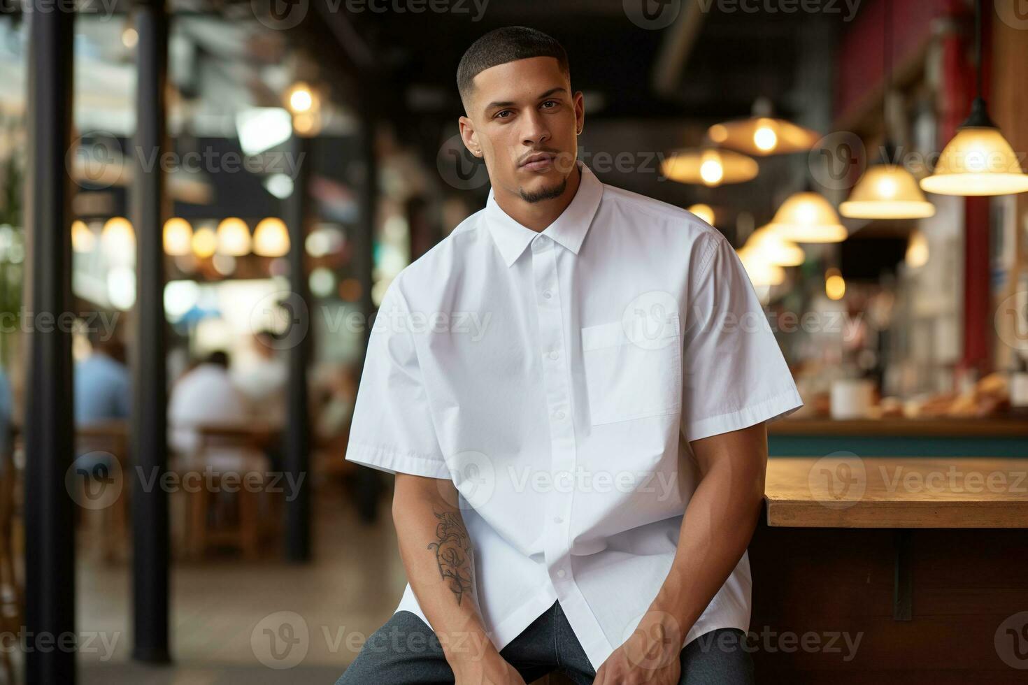 AI generated Portrait of a handsome man in white shirt photo