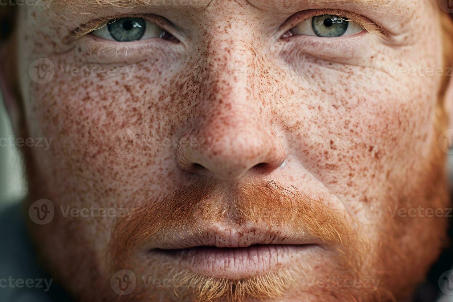 AI generated Close-up of freckled man looking at camera photo