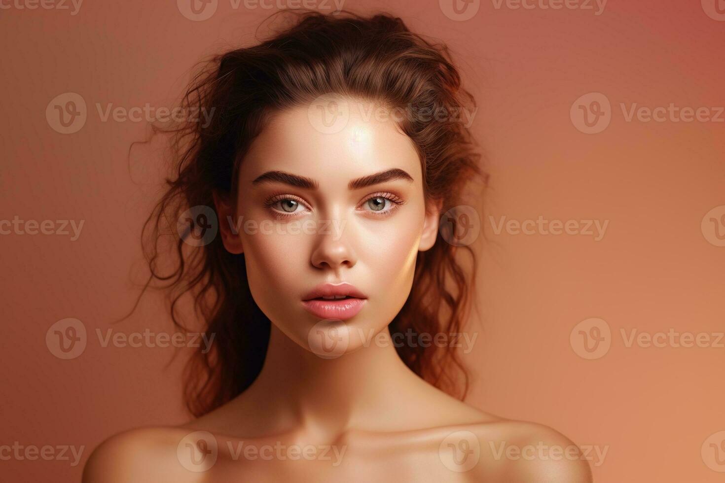 AI generated Portrait of beautiful young woman with clean fresh skin. Spa, healthcare. photo