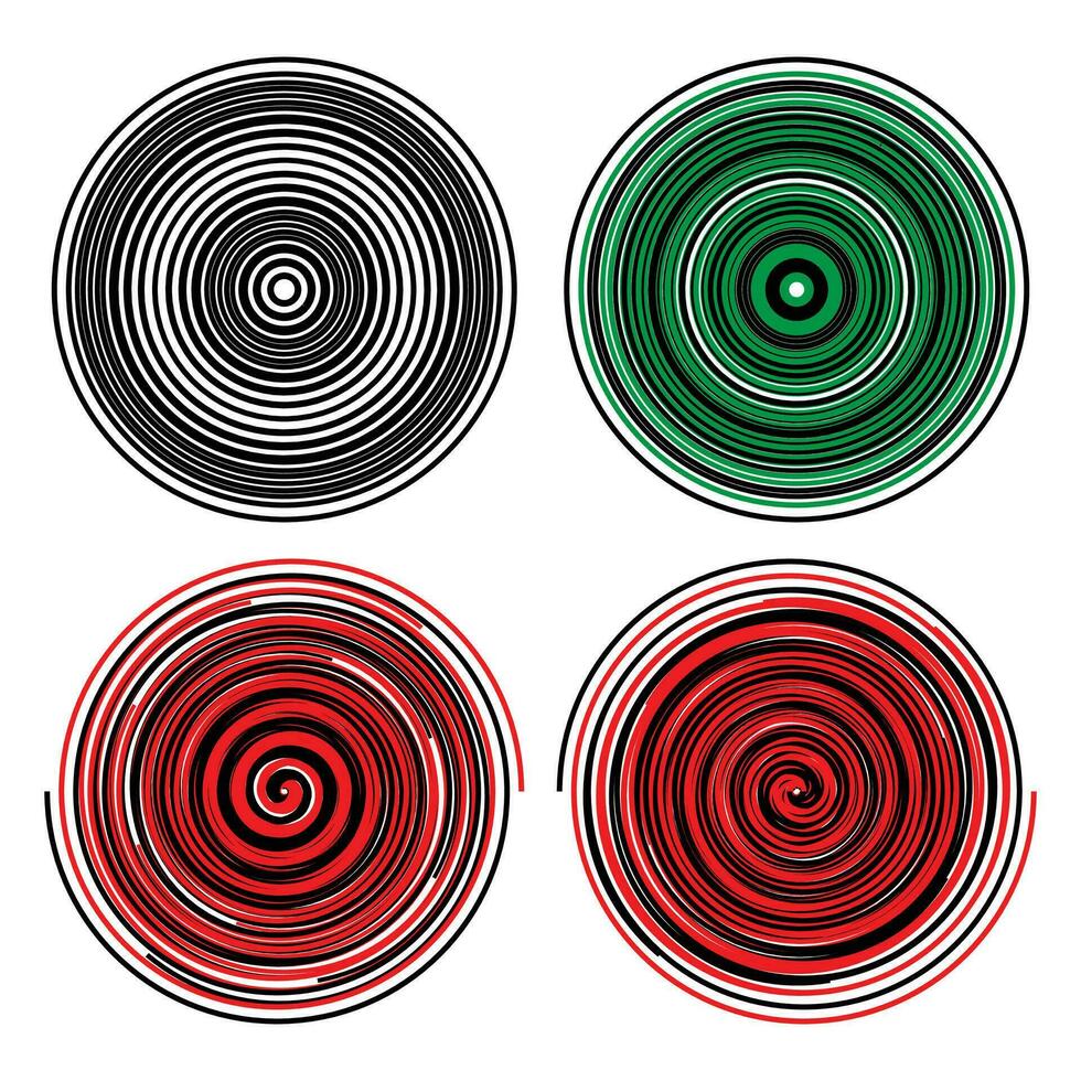 Concentric radial circles. Radiating, circular spiral, vortex circular lines. vector