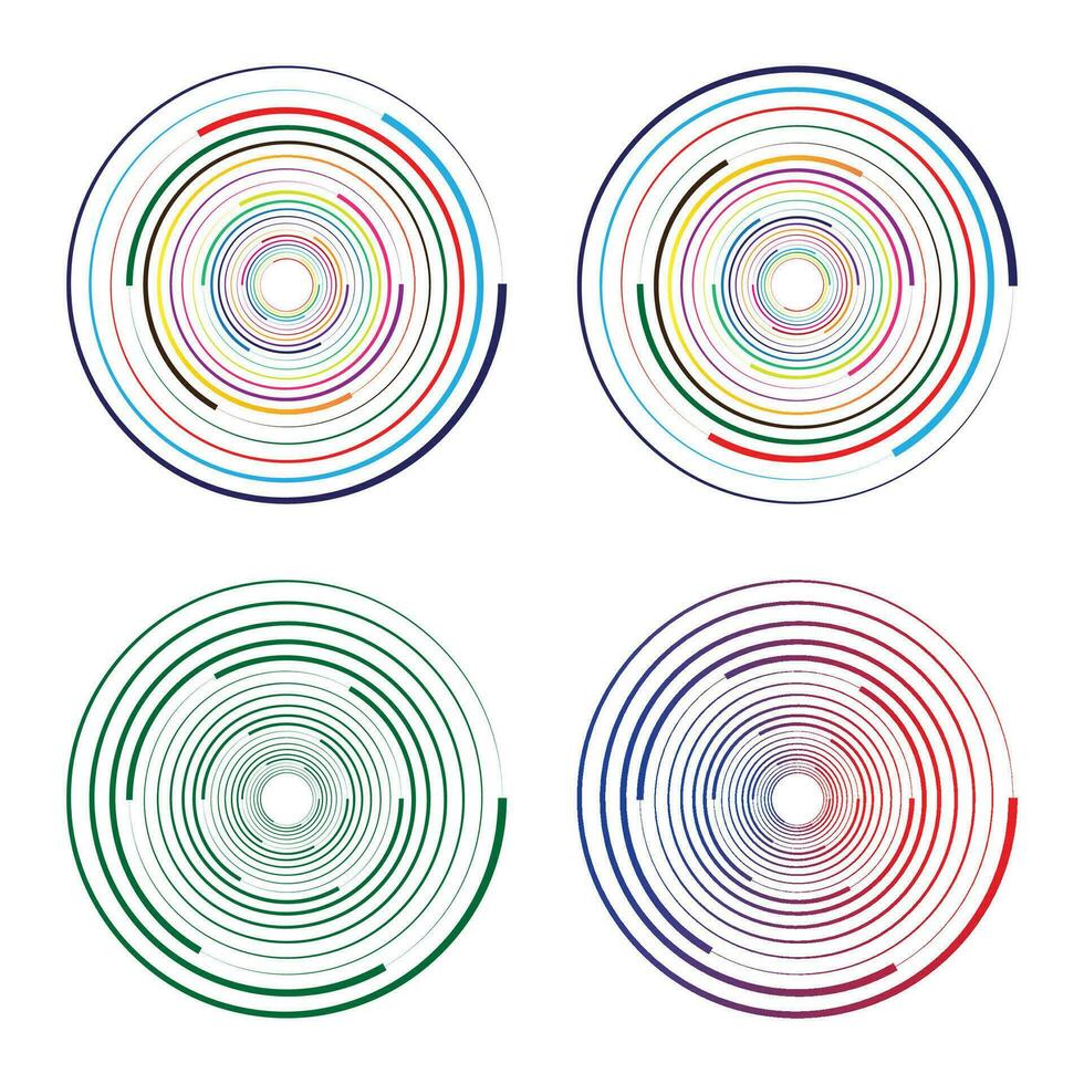 Concentric random circles with dynamic lines. Vortex circular swirl. vector