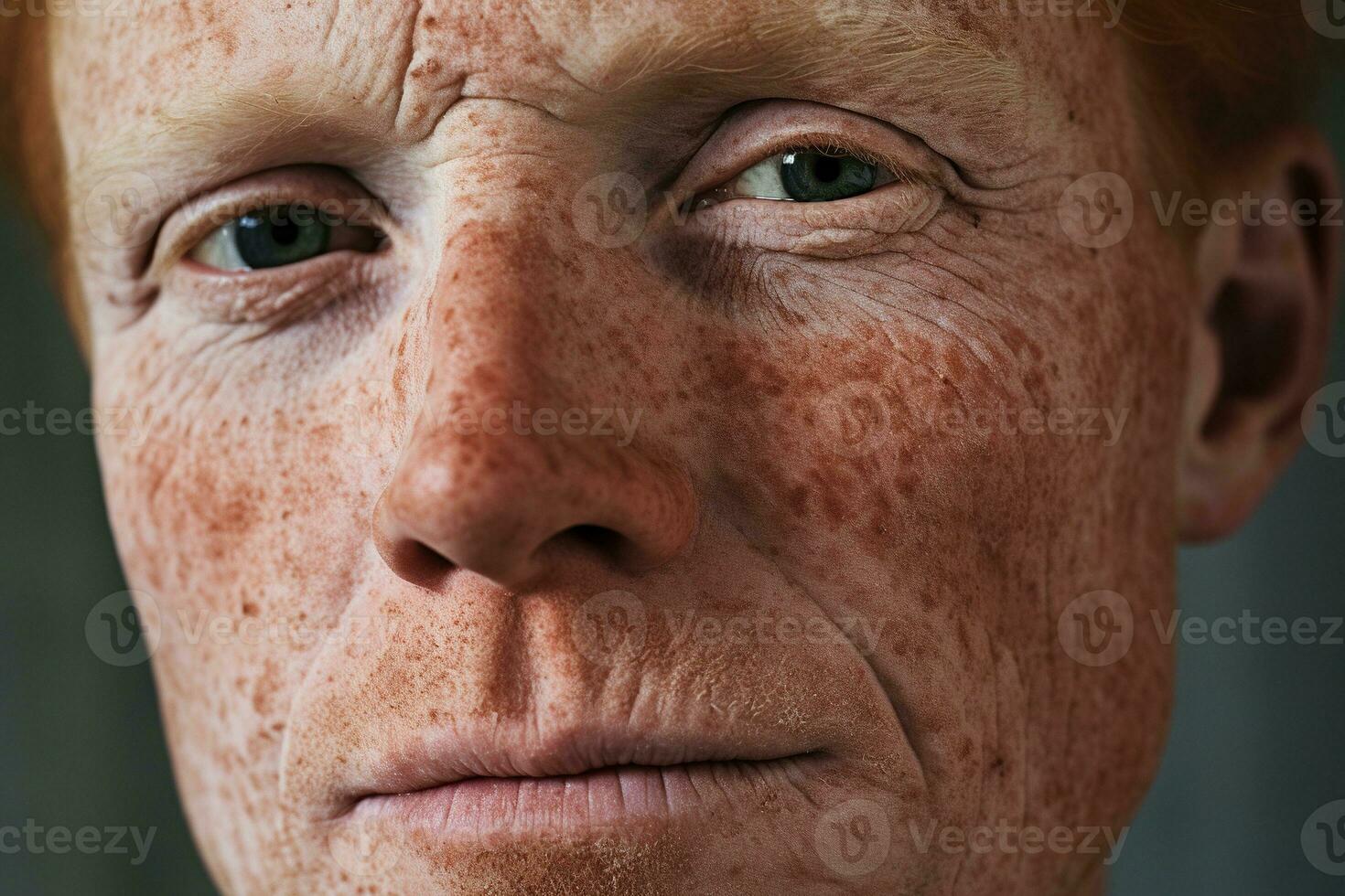 AI generated Close-up of freckled man looking at camera photo