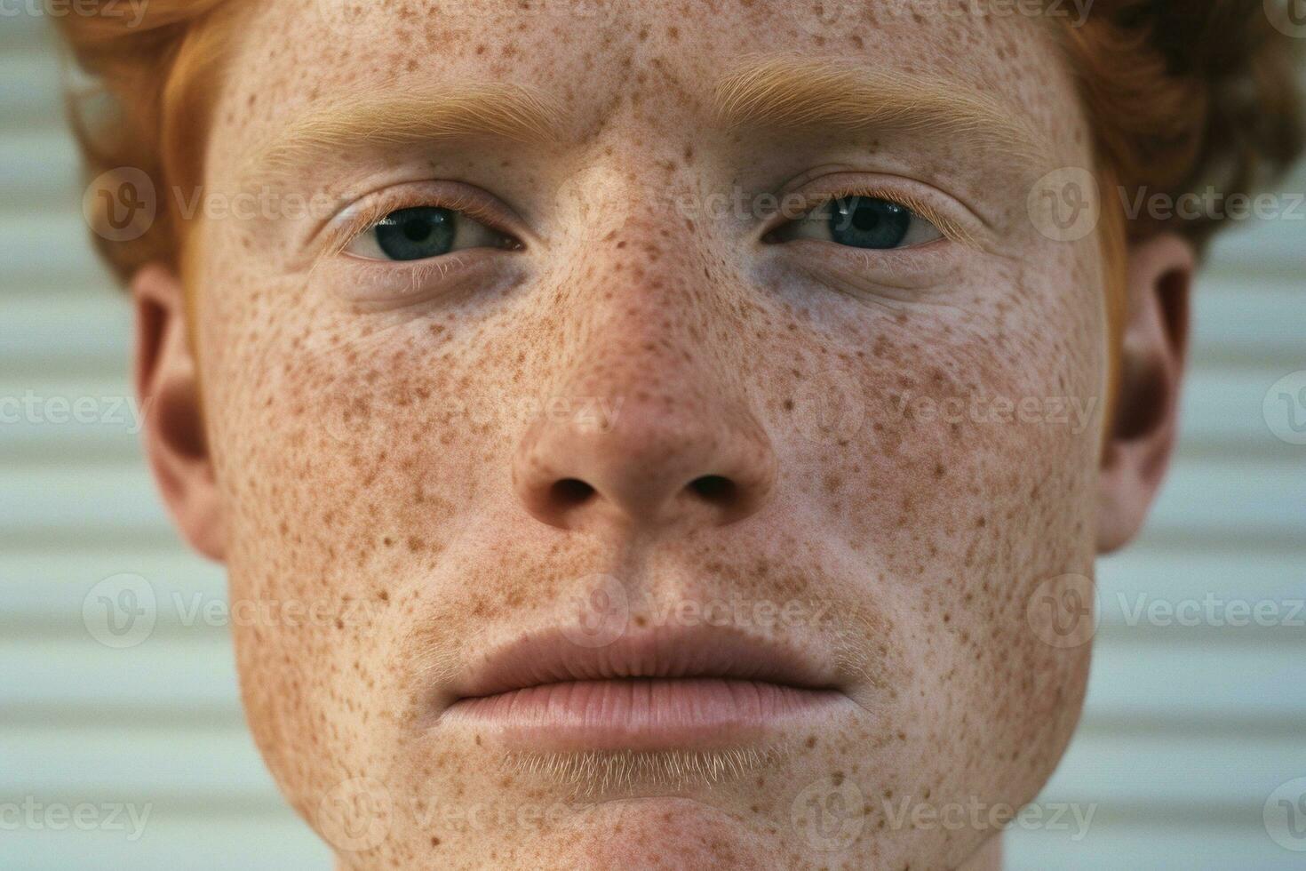 AI generated Close-up of freckled man looking at camera photo