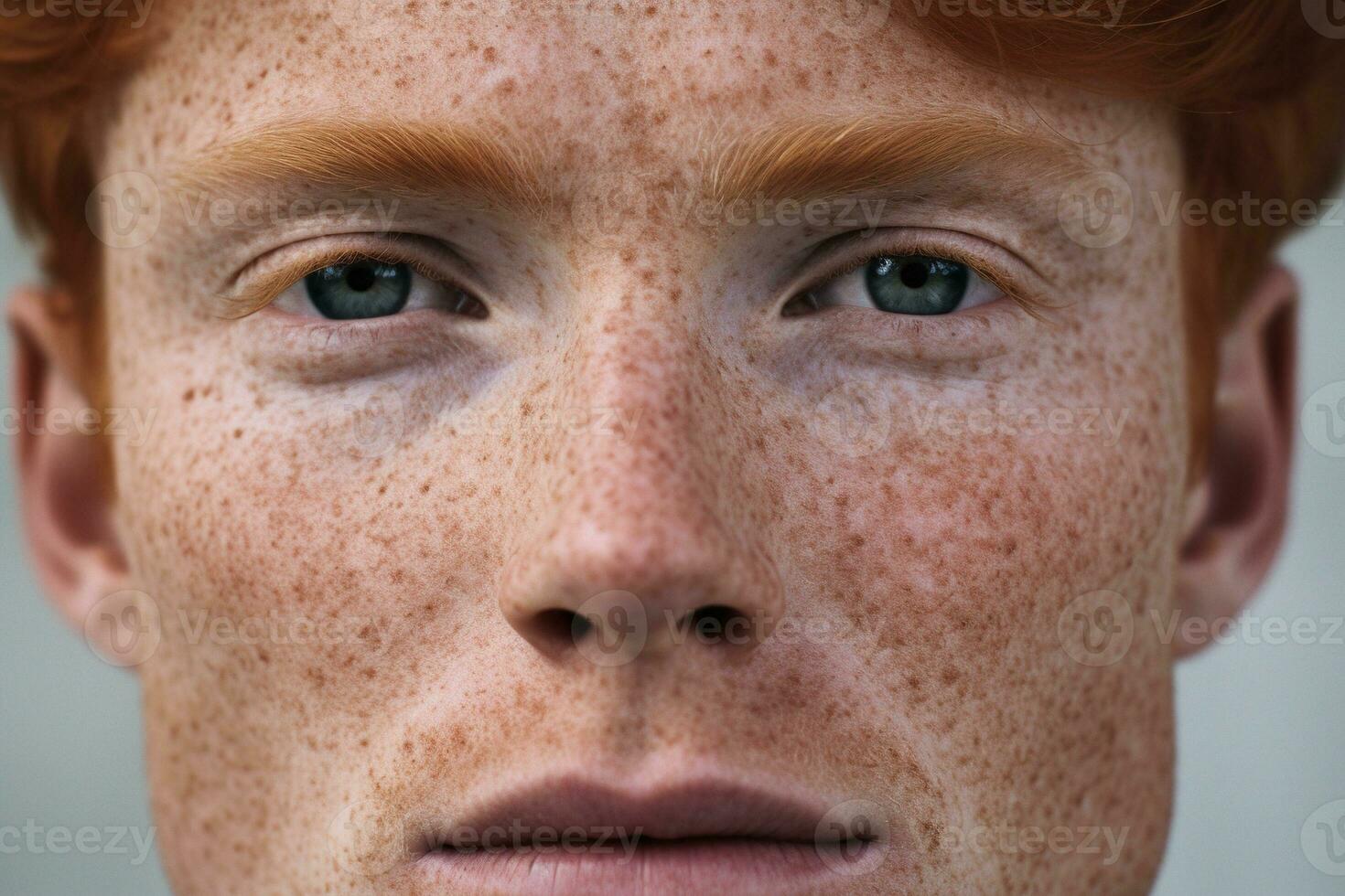 AI generated Close-up of freckled man looking at camera photo