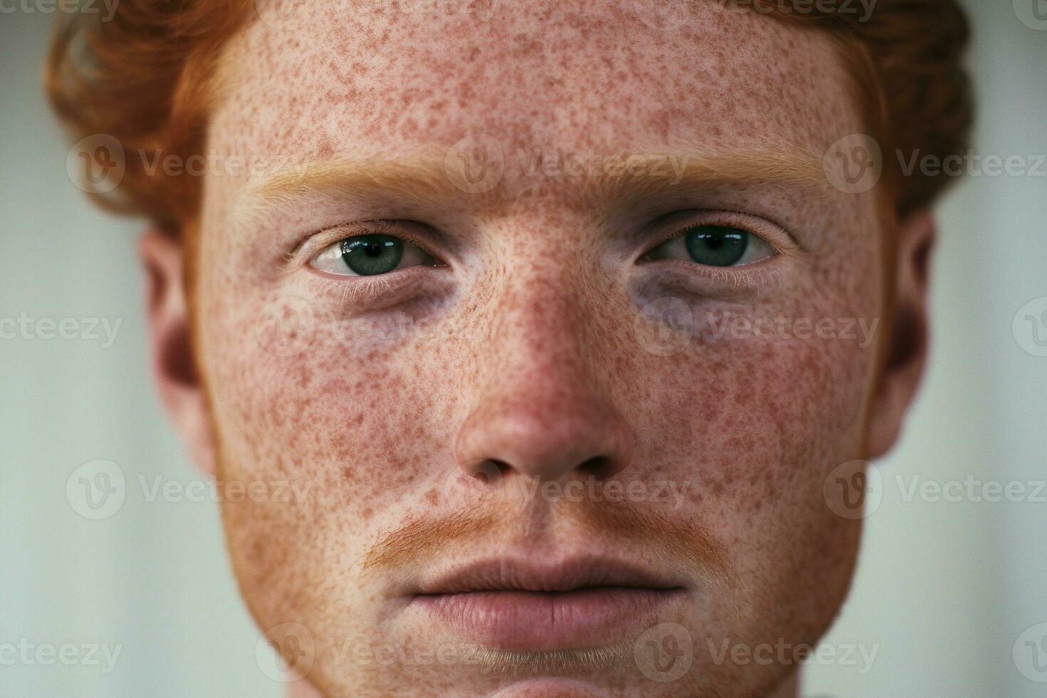 AI generated Close-up of freckled man looking at camera photo