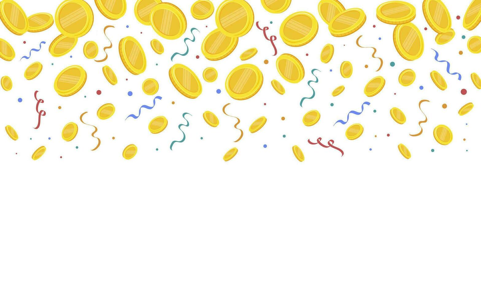Coins falling and confetti. Vector illustration.