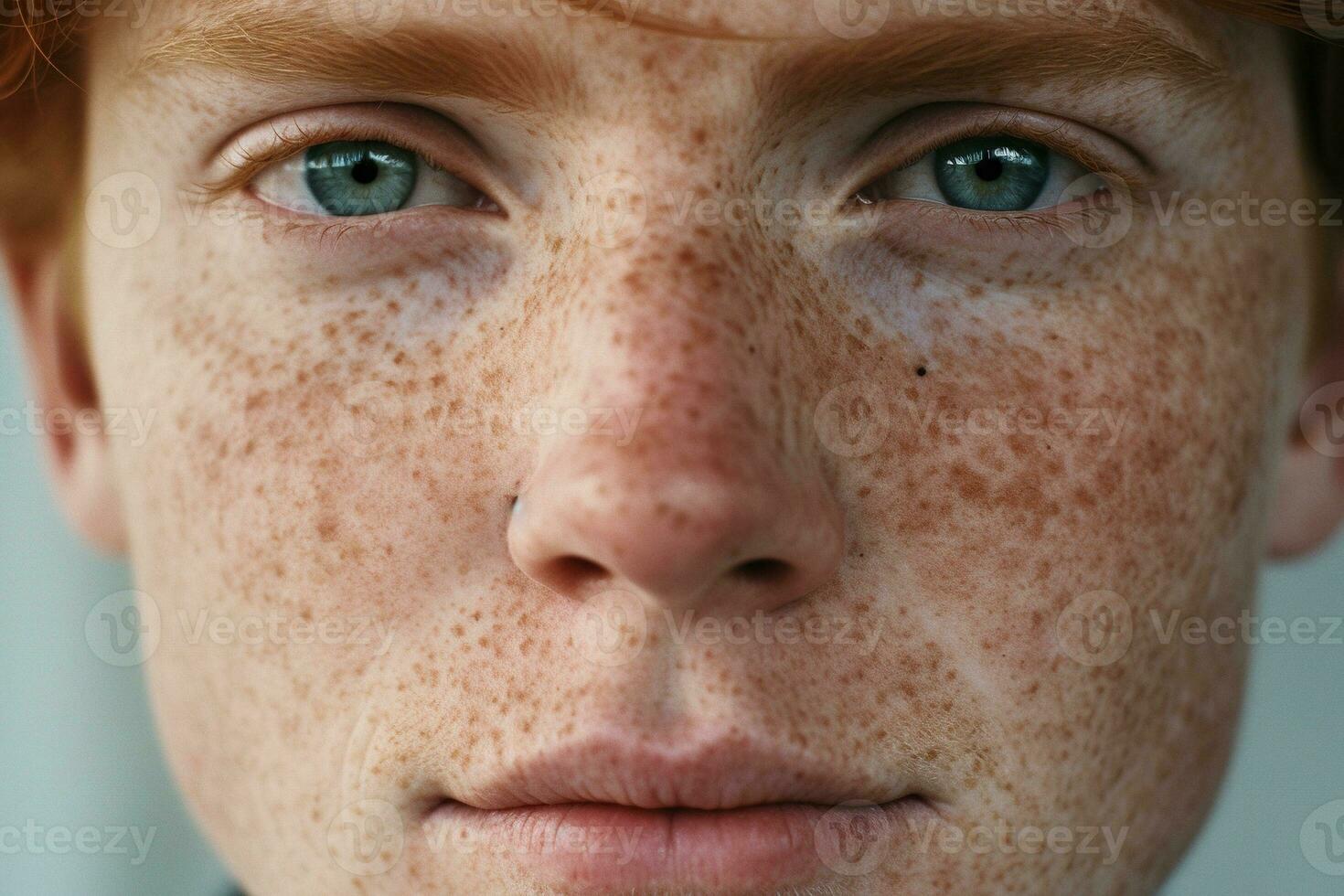 AI generated Close-up of freckled man looking at camera photo