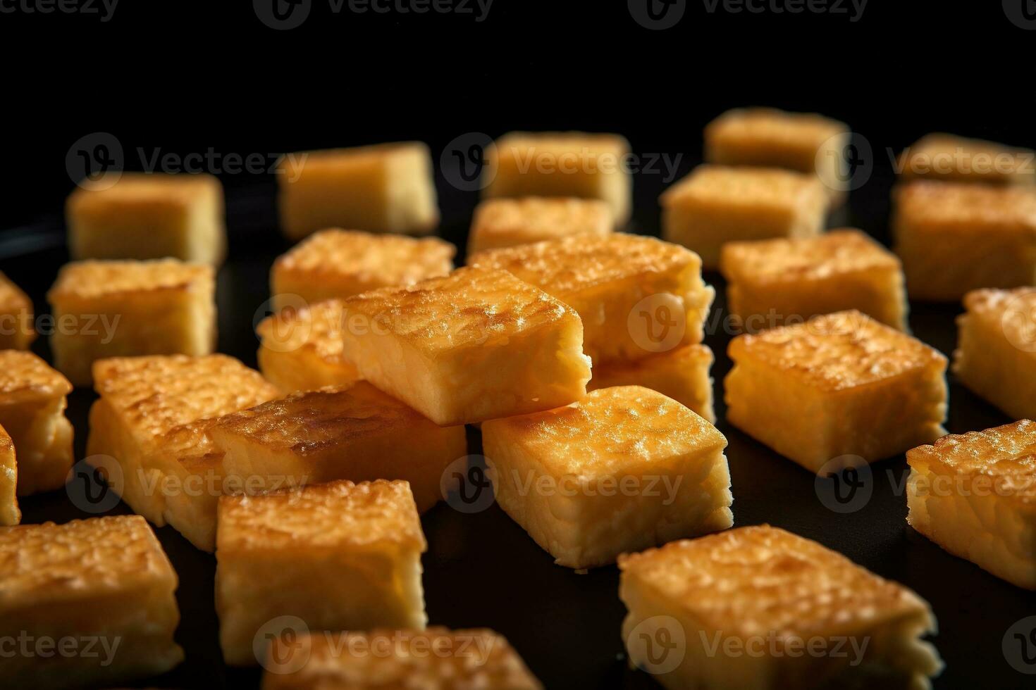 AI generated Close-up of a plate of yellow cheese cubes. photo