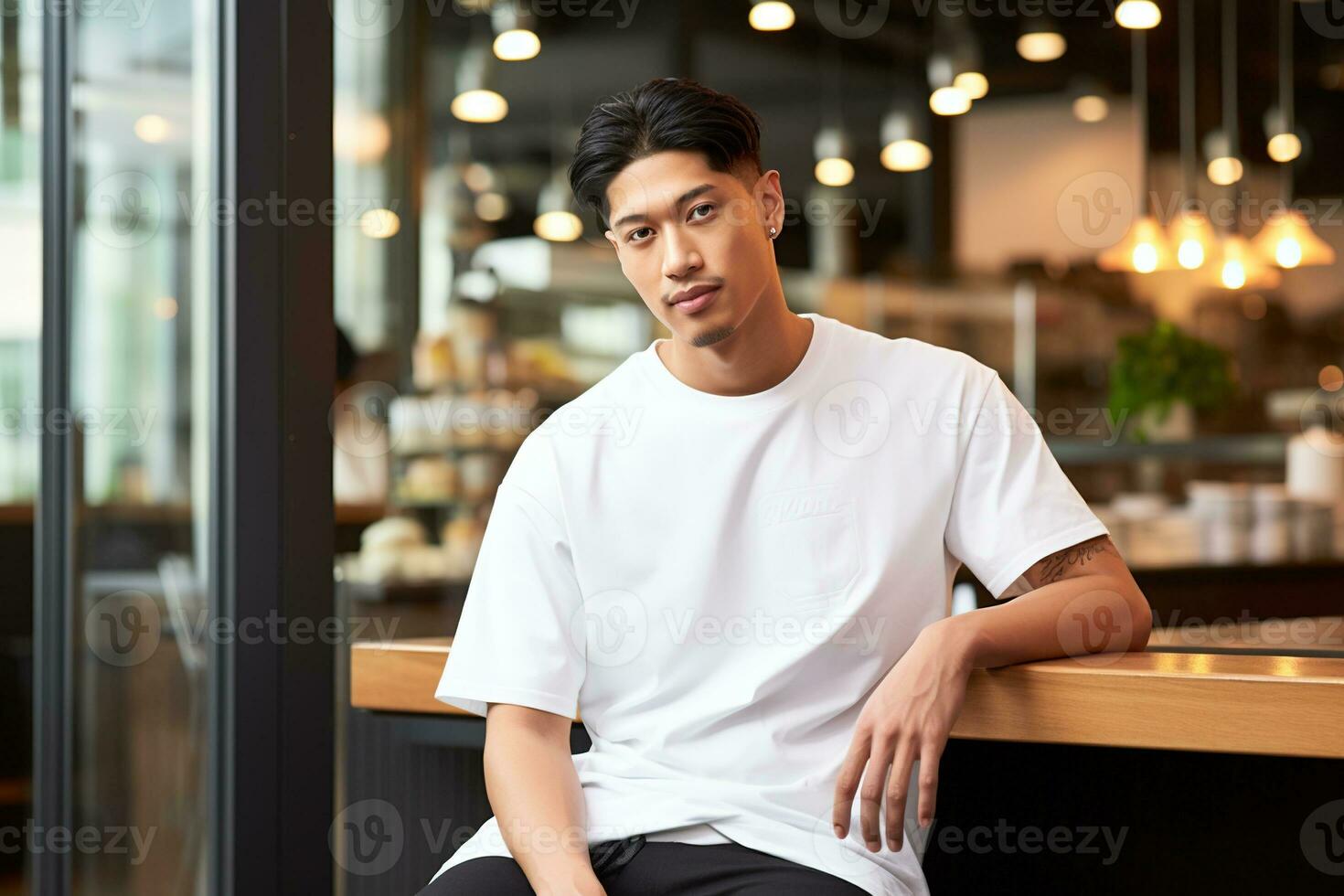 AI generated Portrait of a handsome man in white shirt photo