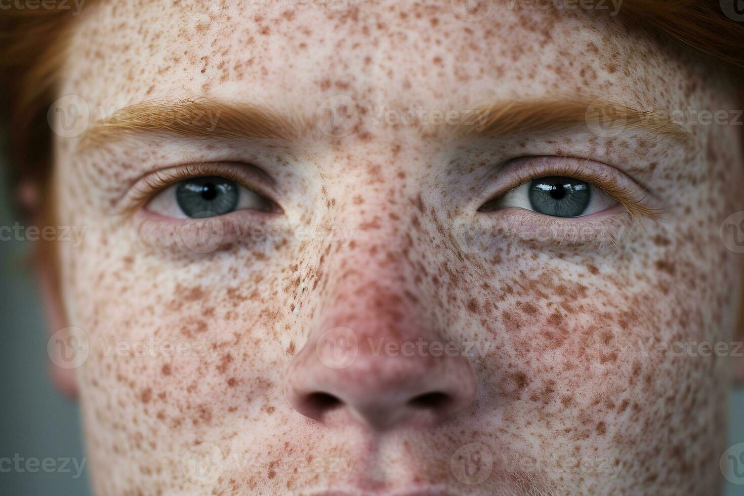 AI generated Close-up of freckled man looking at camera photo