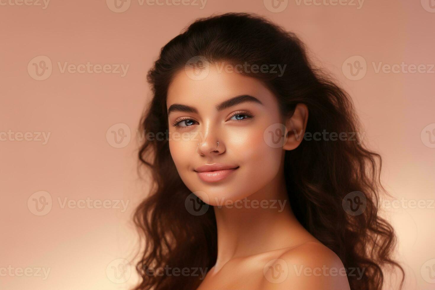 AI generated Portrait of beautiful young woman with clean fresh skin. Spa, healthcare. photo