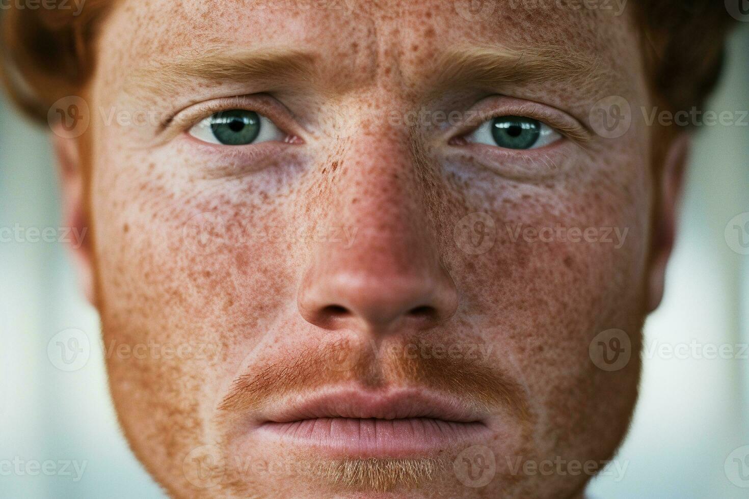 AI generated Close-up of freckled man looking at camera photo