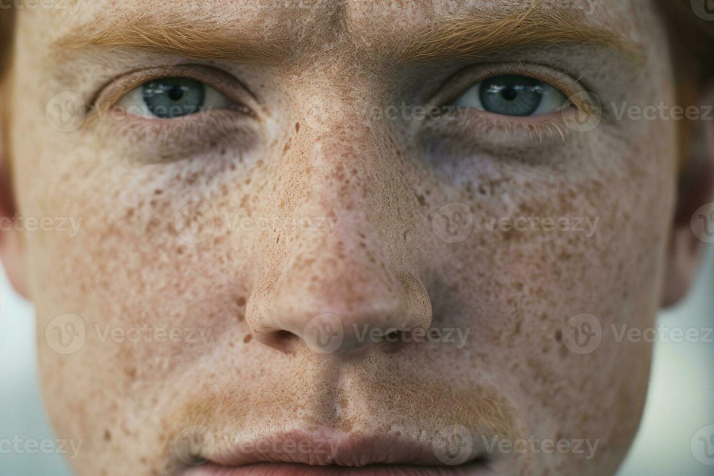 AI generated Close-up of freckled man looking at camera photo