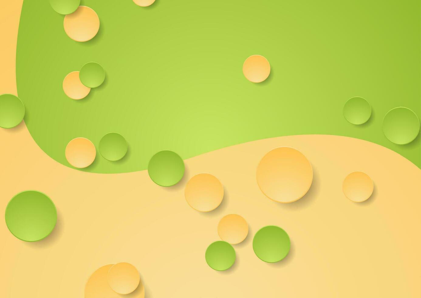 Green orange minimal wavy background with circles vector