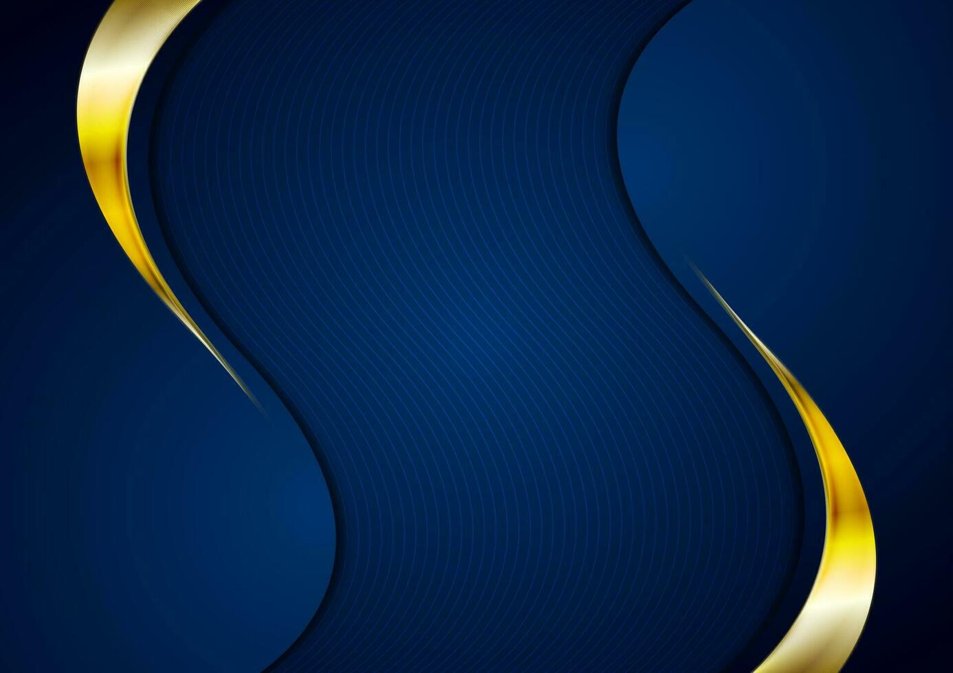 Dark blue and shiny golden waves abstract background vector