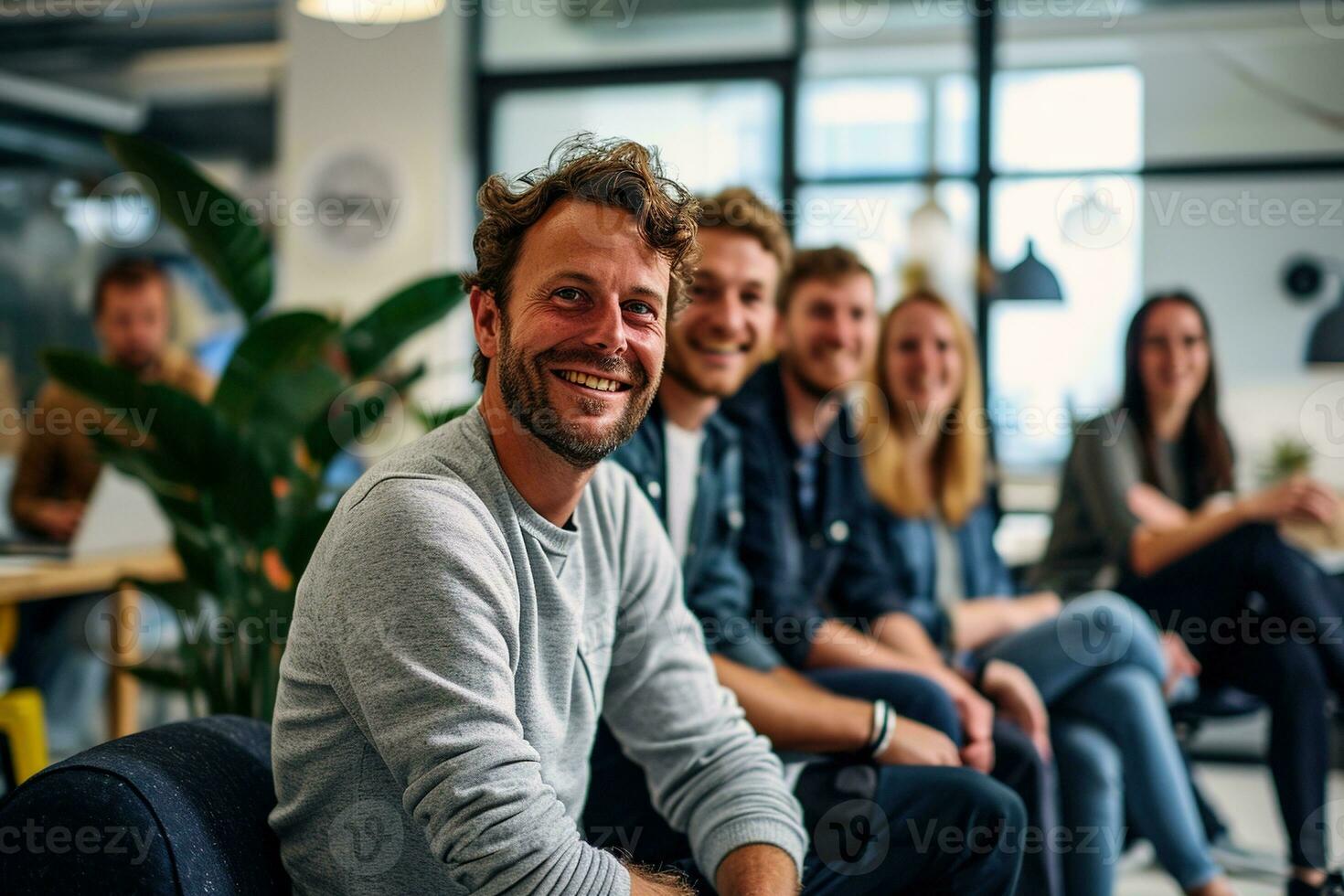 AI generated Group of business people having a meeting at creative office photo