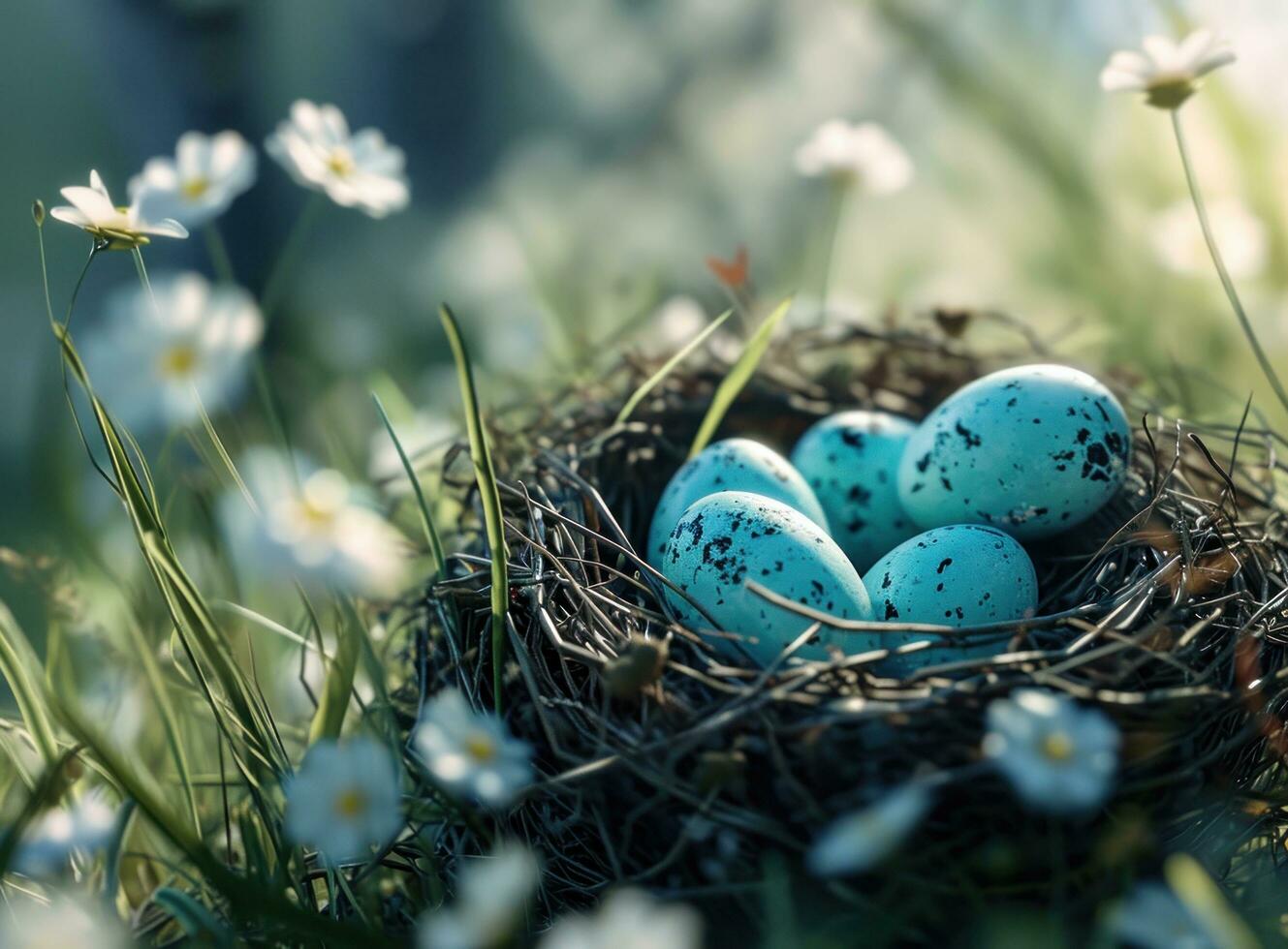 AI generated blue easter eggs are in the nest easter photo