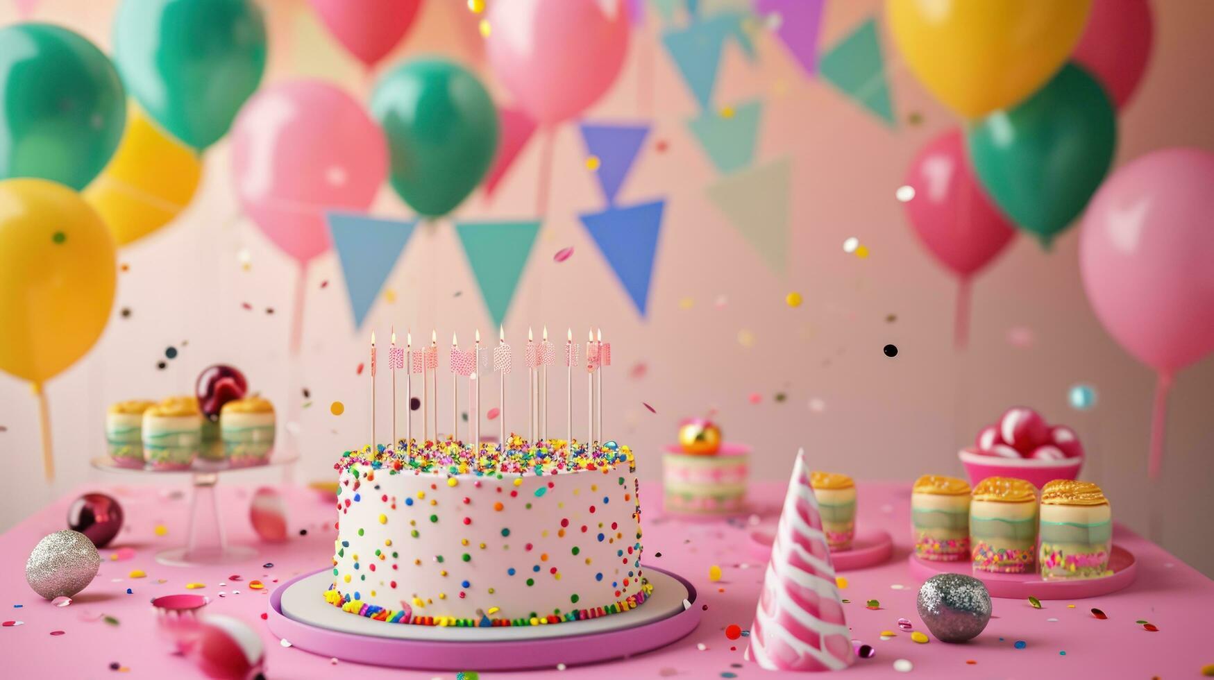 AI generated birthday poster template with large copy space for text photo