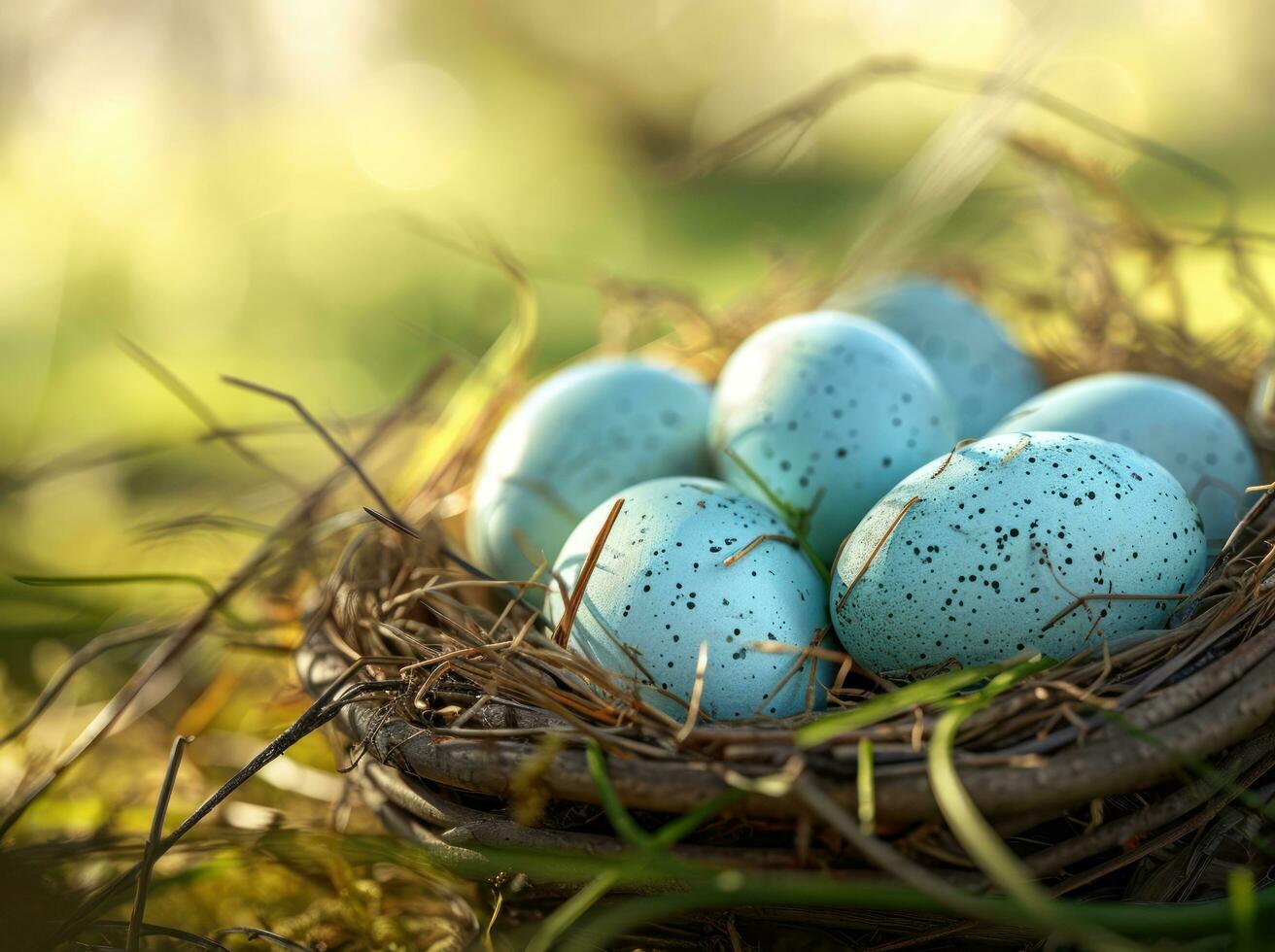 AI generated blue easter eggs are in the nest easter photo