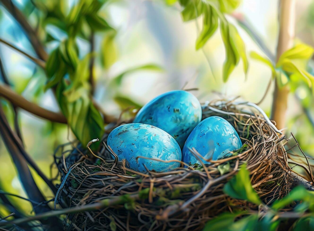 AI generated blue easter eggs are in the nest easter photo