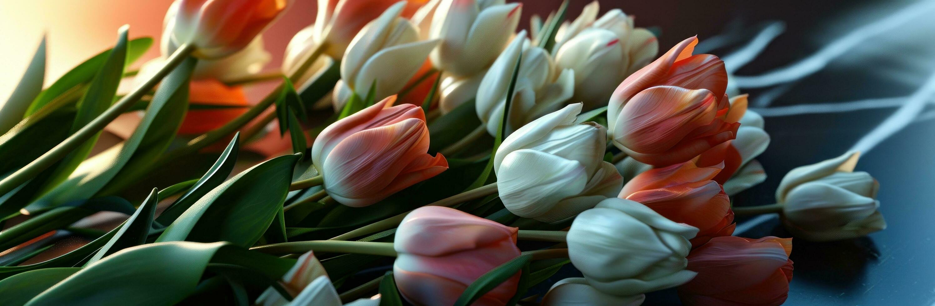 AI generated bouquet of tulips on dark surface photo