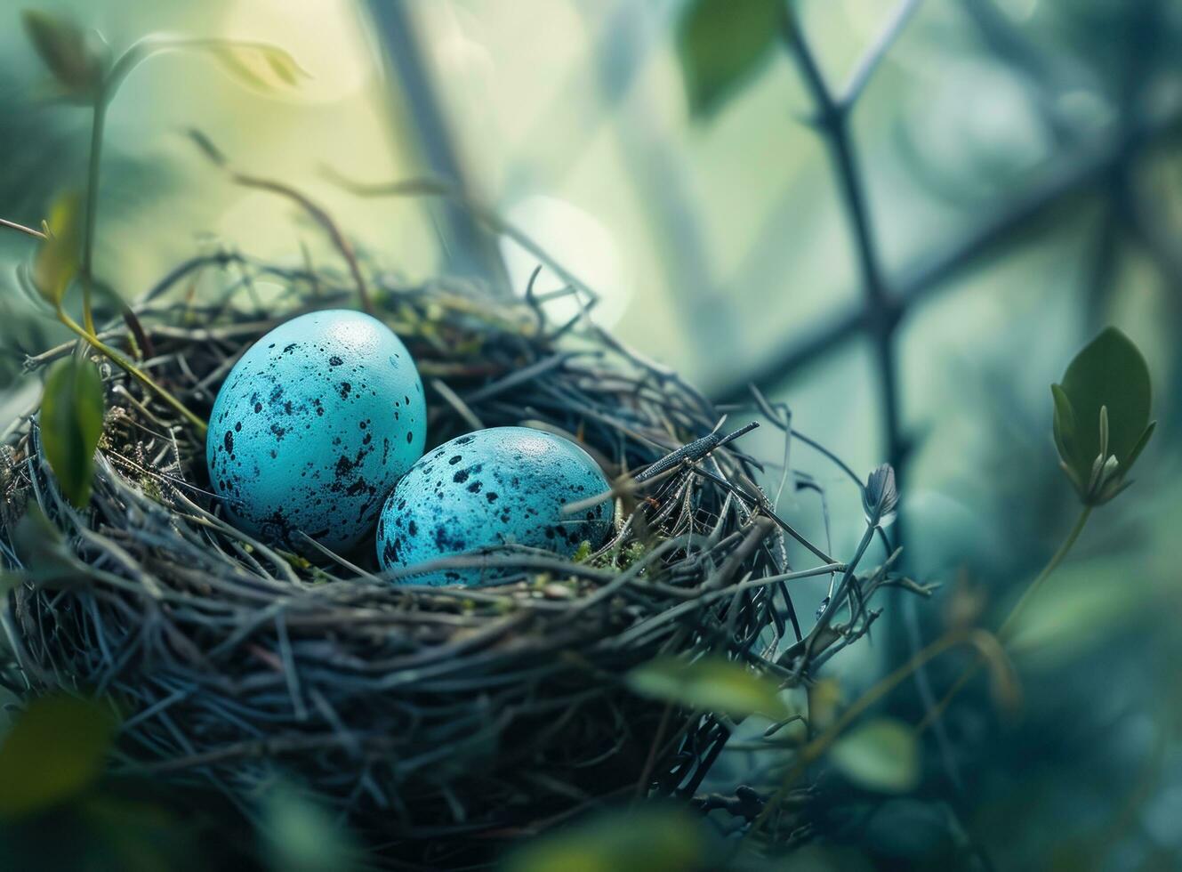 AI generated blue easter eggs are in the nest easter photo