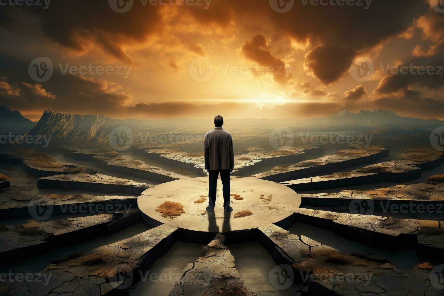 AI generated a man standing in the middle of a labyrinth photo