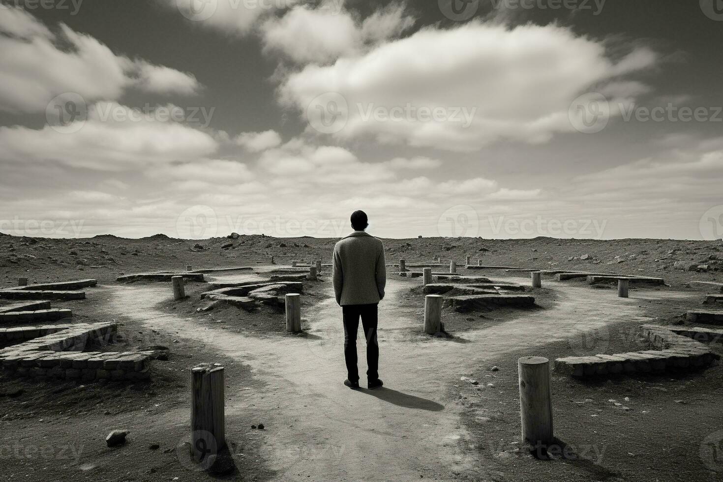 AI generated a man standing in the middle of a labyrinth photo