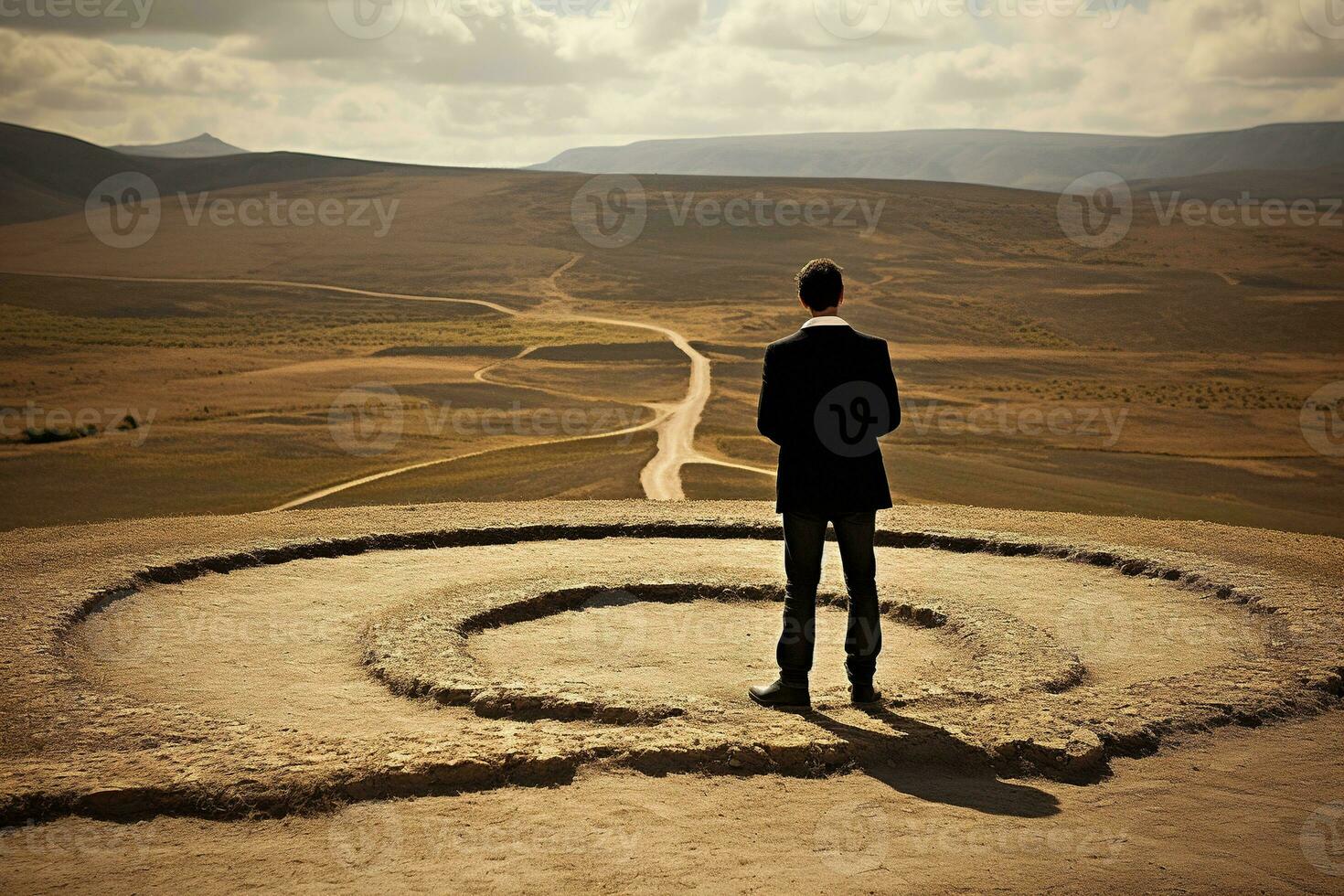 AI generated a man standing in the middle of a labyrinth photo