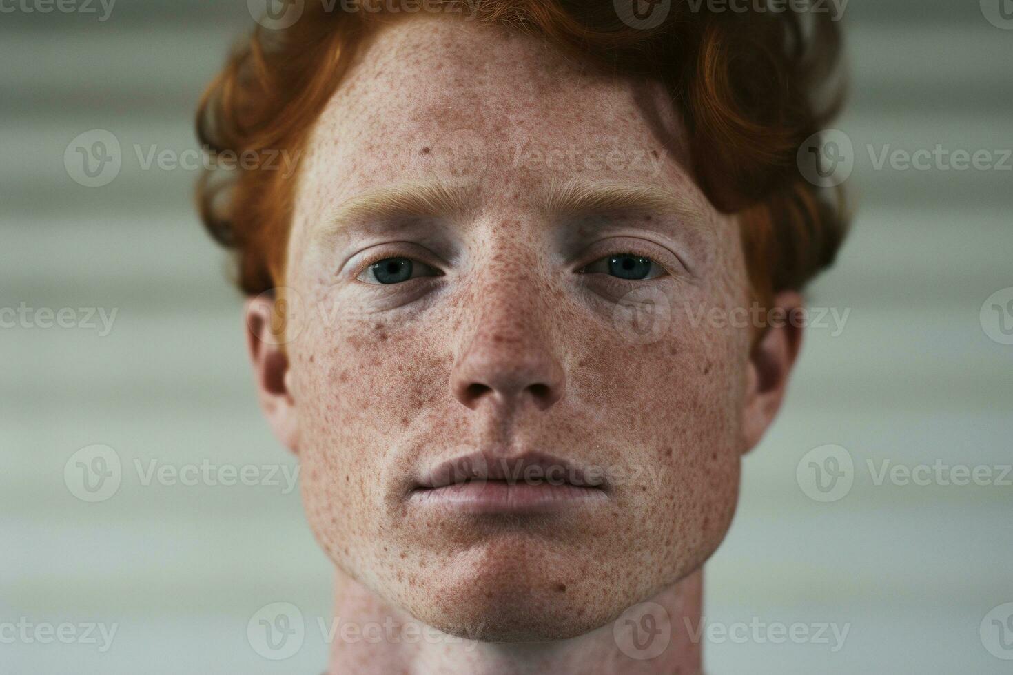 AI generated Close-up of freckled man looking at camera photo